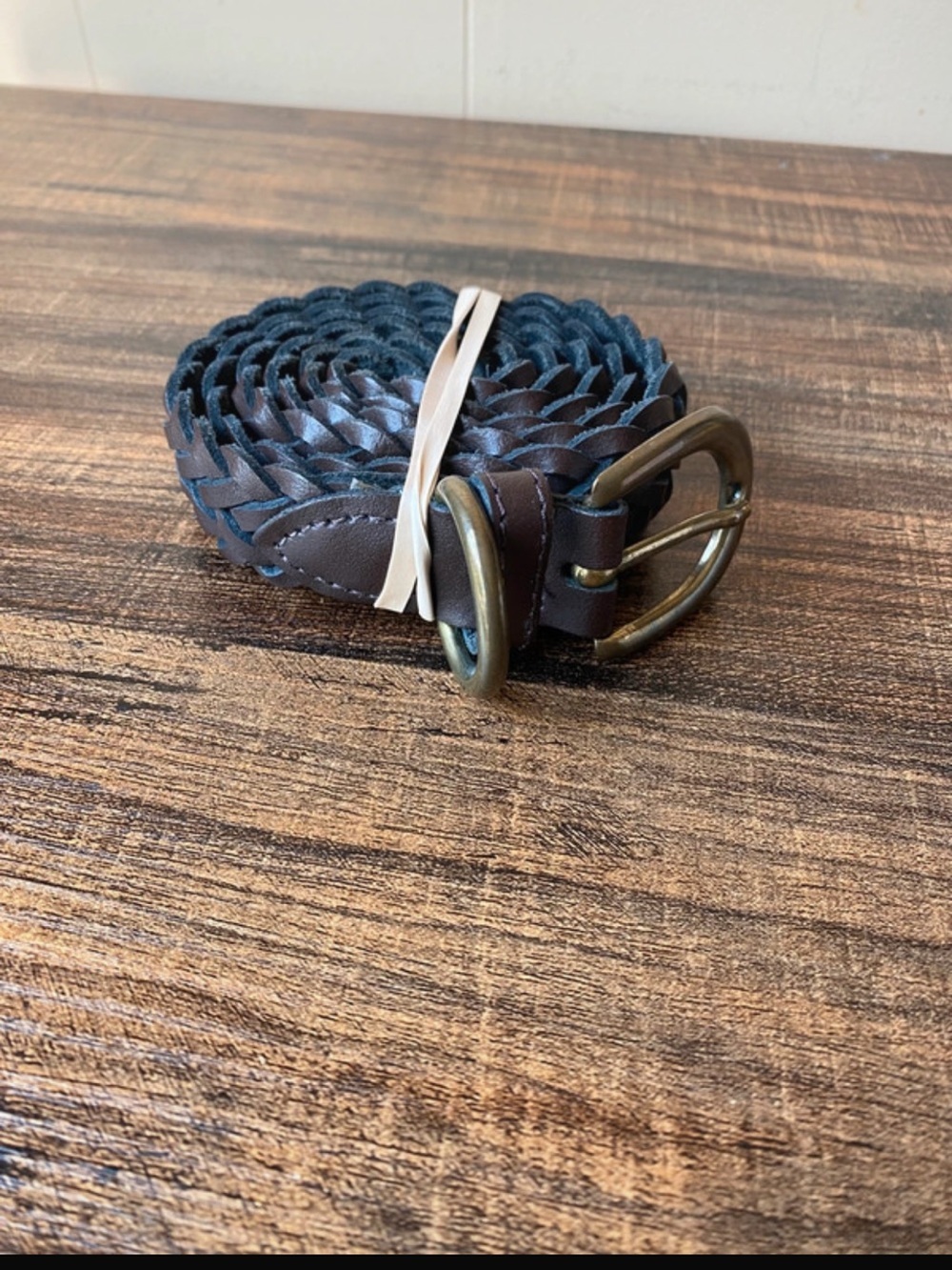 Vintage Leather Woven Belt, 32”